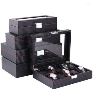 Watch Boxes & Cases 5/6/10/12 Grid Box Carbon Fiber Leather Wood Display Container Storage Holder Travel Organizer Case Gift Deli22