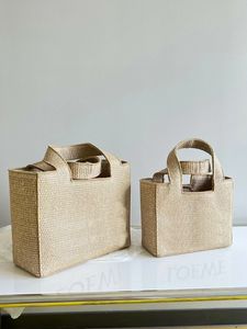 Designer Small Raffia Font Tote Beach Handbags Cube Shape Handmade Straw Woven Toes Bag Removable Strap Summer Travel Shoulder Bags Letter Embroidery Straw Purse