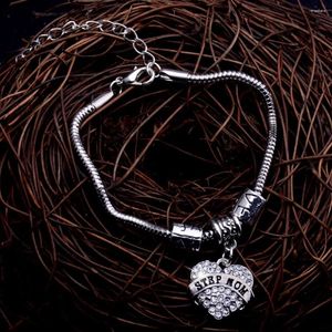 Braccialetti a maglie Bracciale Famiglia Clear Crystal Step Mom Love Heart Beads Chain Women Jewelry Ciondolo regalo per la mamma Fascino per la festa della mamma
