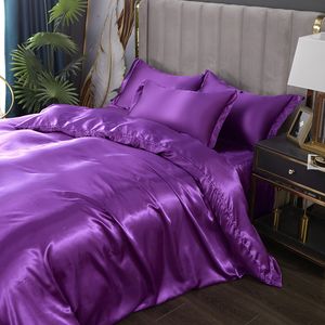 Bedding sets Nordic Mulberry Silk Bedding Set with Duvet Cover Bed Sheet Pillowcase Luxury Satin Double Bedsheet Solid King Queen Full Twin 230625