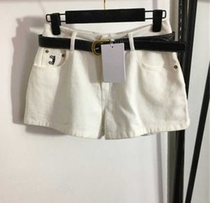 Mulheres casual minimalista shorts algodão bordado logotipo bolso fino-ajuste denim curto cinto preto verão diário outing roupas femininas 55