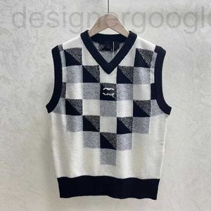 Kobiet Sweters Designer 1110 2022 Milan Runway Marka w tym samym stylu Sweater Sleeveless V Neck White Black Striped Pullover