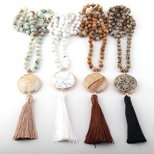 Pendant Necklaces Fashion Bohemian Jewelry Semi Stones Long Knotted Matching Stone Links Tassel Necklaces For Women Ethnic Necklace 230621
