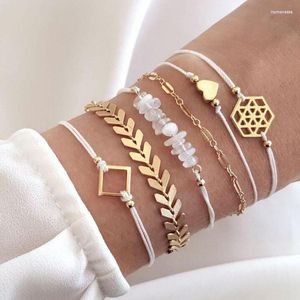 Charmarmband 6 st/set Simple Link Chain Armband Set for Women Geometric Hexagon Square Heart Statement Armets 2023 Raym22