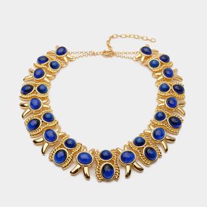 Necklaces JBJD Vintage Jewelry Glass Zinc Alloy Gold Plated Chunky Link Collar Neckalce Vintage Jewelry For Show Runway Accessories Gift