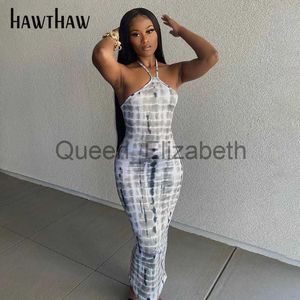 الفساتين غير الرسمية Hawthaw Women Summer Fashion Halter Printed Bodycon Pencil Dress Long Sundress 2021 Female Streetwear J230625