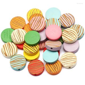 Beads 20pcs/lot Mixed Colorful Round Natural Wood Wooden 15/20mm Loose Spacer For DIY Jewelry Design Accessories Beaded