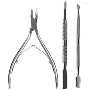 Nagelkonstsatser 3st/set Pro Rostfritt stål Cutter Scissor 2 Ways Cuticle Clipper Pusher Dead Skin Remover Kit Manicure Pedicure Tools