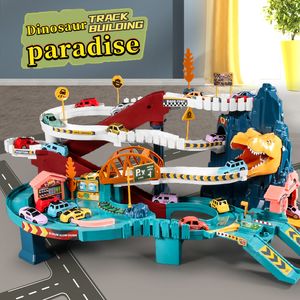 Druckguss-Modellauto, Dinosaurier-Eisenbahn-Gleiswagen, Spielzeug-Set, Diy-Elektro-Schienenwagen, Gebäude, Parkplatz, Straßenrennen, Schienenwagen, Montessori-Spielzeug für Kinder, Geschenk 230621