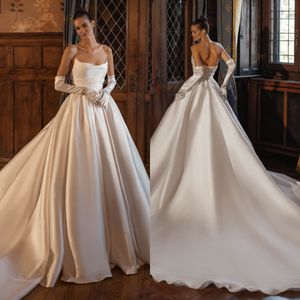 Berta A-Linie Brautkleider für die Braut Trägerloses Brautkleid aus Satin vestidos de novia Geraffte Designer-Brautkleider