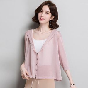 Women's Jackets Hooded Ice Silk Knitted Air-conditioned Cardigan Women's Short Collocation Suspender Top Summer Thin Large Size Sun