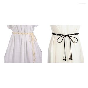 Bälten 2xpc vintage boho-stil knut tunt bälte för kvinnor vit pärla dekor damer klär moe kvinnliga midja rep tillbehör