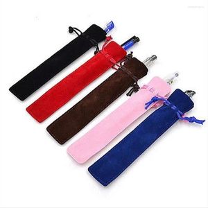 5pcs Velvet Drawstring Single Pencil Bag Cloth Pen Pouch For One Fountain Storage Students Stationery Sleeve Holder