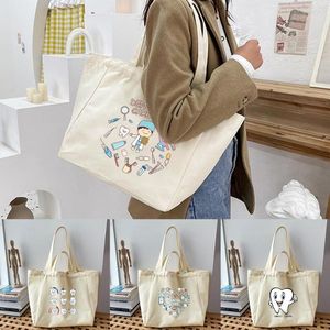 Сумки для покупок женские холст сумки женские зубы серия на плечах экологические сумочки.