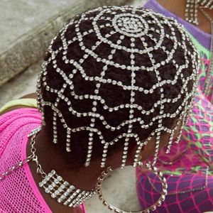 Hair Clips Ethnic Hollow Rhinestone Multi-layer Headpiece Head Chain Wedding Jewelry For Women Luxury Crystal Forehead Tassel Headband Hat