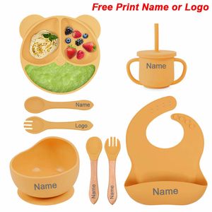 Cups Dishes Utensils Feeding Set Silicone For Baby Sucker Bowl Dishes Plate For Kids Bear Plate Set Baby Tableware Children's Cup With Straw 8Pcs 230625
