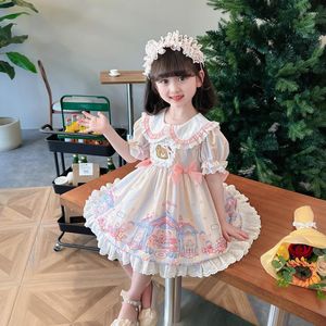 Flicka klänningar flickor sommar tecknad prinsessa lolita klänning elegant kausal fest barn klädfödelsedag bröllop baby