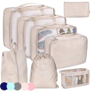 Storage Bags 9pcs Travel Bag Set Clothes Luggage Organizer For Wardrobe Suitcase Traveling Pouch Case Shoes Packing Cubes