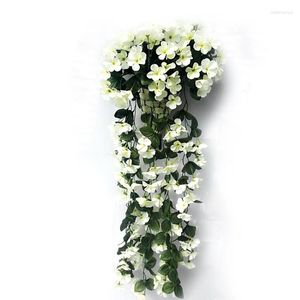 Flores decorativas prontas para parede artificial penduradas em parede falsa orquídea roxa planta de videira