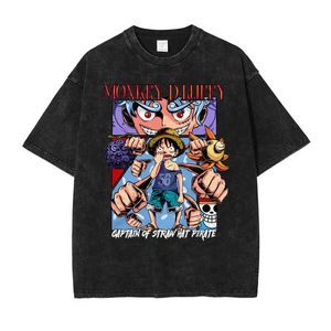 Tasarımcı Erkek Tişörtleri Maymun D Luffy T Shirt Street Giyim Vintage Yıkanmış Anime Tek Parça Tshirts Yaz Harajuku Kısa Kollu Büyük Boy Üstler Haikyuu Tees Erkekler 8822