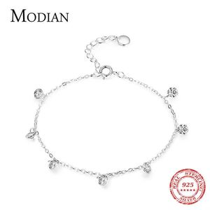 Charm Bracelets Modian Charm Real 925 Sterling Silver Ten Hearts Clear CZ Fashion Chain Bracelet For Women Girls Wedding Fine Silver JewelryHKD2306925