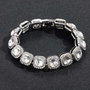 Wolf Tide 13mm Square Clustered Crystal Bracelet Iced Out Rhinestone Crystal Sugar Cuban Link Chain Hip Hop Mens Bangle Bracelets Party Club Rapper Bijoux Gifts