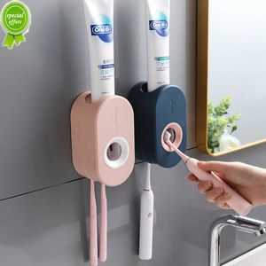 Neue selbstklebende automatische Zahnpastapresse Set Wand-Zahnpastahalter Zahnbürstenständer Wandabsaugung Zahnpastapresse