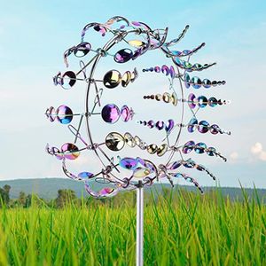 Dekoracje ogrodowe Unikalne i magiczne metalowe wiatrak 3D wiatrowi wiatr kinetyczna rzeźba
