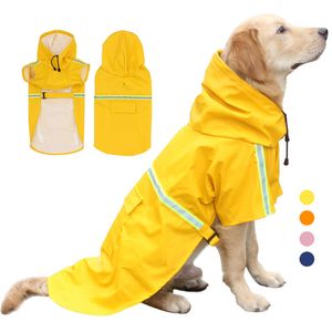 犬のアパレル夏の屋外子犬ペットレインコートS-5XLフーディー防水ジャケットPUレインコート大犬用アパレル服はペットのために反射する230625