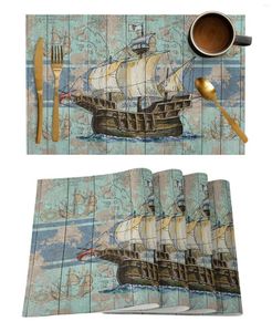 Table Mats Vintage Map Sailboat Anchor Compass Lighthouse Board Placemat Tableware Kitchen Dish Mat Pad 4/6pcs Home Decor