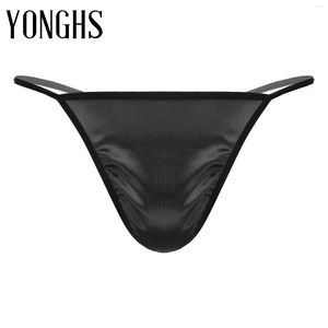 Men's G Strings Sexy Mens Open BuT-back Underpants Satin Bulge Pouch Sissy Panties Lingerie G-string Thongs Solid Color Low Waist Underwear