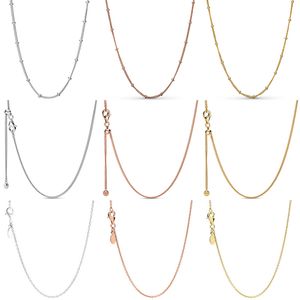 925 Sterling Silver Necklace Rose Gold Pärled Sliding Anchor Chain Justering Pandoras grundläggande halsband DIY -smycken Gratis leverans