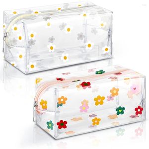 Cosmetic Bags 2 Cute Flower Makeup Floral Bag Daisy Zippered Pouches Portable Toiletry For Women Travel Vacation Organizing (Daisy)