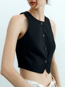 2023 Women Summer Short Vests Casual Solid O-Neck Single Breasted Slim Female Elegant Street Waistcoat Vest