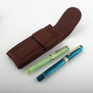 Holes Luxury PU Leather Pencil Case Retro Fountain Pen Pouch Bag For Ofiice School Students Boys Girls Men Holder