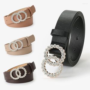 Cinture Cintura a doppio anello da donna Fashion PU Metal Diamond Buckle Casual Dress Jeans Wild