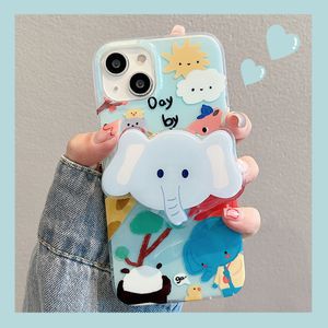 wholesael free DHL cute animal patterns dog cat elephant seal Holder Stand Phone Case For For iPhone 14 13 Pro 11 Pro X XS XR Xs Max 12