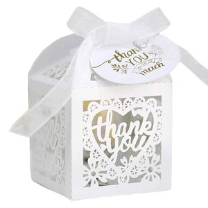 Confezioni regalo Grazie Scatole di caramelle per gli ospiti della festa di nozze Regali Imballaggio Amore Cuore Pizzo Carta Piccola scatola con nastri Decorazioni di compleanno 230625