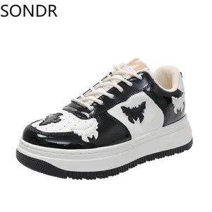 Womens Round Toe Bat Decor Sneakers Low Top Flats Sport Athletic Korean Styles Shoes Plus Big Size 44 New 2023