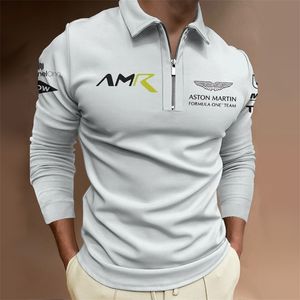 Herren Polos Polo de Manga Larga Para Hombre Aston Martin Camiseta Transpirable Para Deportes Al aire Libre Color Blanco Y Negro Formul 230621