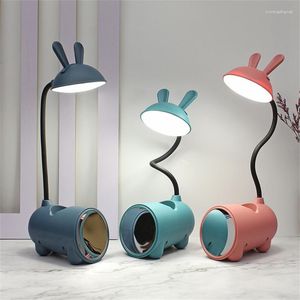 Bordslampor Multifunktion LED Söt nattljus Stiglöst Dimning Touch Desk Lamp Eye Protection Phone Pen Holder With Mirror