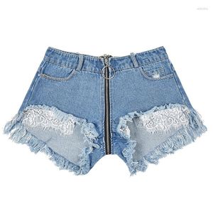 Shorts Feminino Feminino Feminino Sexy Cintura Baixa Zíper Abertura Virilha Denim Lady Dança Boate Mini Jeans Calcinha Roupas de Praia Verão Menina