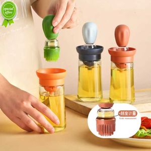 Dispenser di olio per cucina Spazzole per griglia da forno Spazzola in silicone per barbecue con bottiglia di olio Accessorio di misurazione contagocce 2 in 1 per cucina