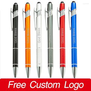 Metal Multi-Color Press Penns Söt kulspet Pengravering Logotyp Kapacitiv Stylus Handskrivning Pekskärm Student Stationery