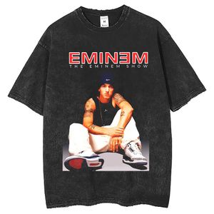 Roupas masculinas | Camiseta estilo High Street com borda desgastada e estilo rapper solto em mangas curtas masculinas da moda