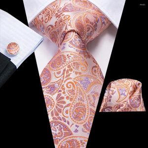 Bow Ties Orange Paisley 2023 Zarif Erkek Hanky ​​Cufflink İpek Kravat Erkekler İçin Düğün Partisi İş Moda Markası Hi-Tie