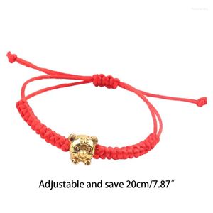 Charmarmband Lucky Red Rope Armband Zodiac Gold Plated Tiger Pendant Hand knuten justerbar för män och kvinnor A5KE