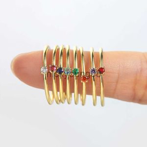 Bandringar Små tunna läckra Pinky Ringar För Kvinnor Guld Färg Zirconia Bröllop Förlovning Brud Finger Ring Smycken Modesmycken R246 x0625