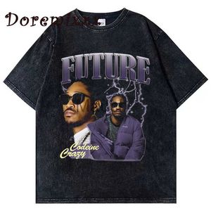 T-shirt da uomo Hip Hop T-shirt lavata da uomo Future Rapper Graphic Print Bla TShirt Donna Harajuku Vintage anni '90 Tshirt Summer Short Sleeve Tees J230625