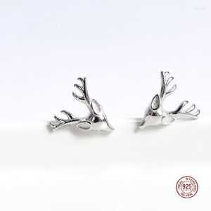 Orecchini a bottone LKO Real 925 Sterling Silver Cute Elk Animal Ear Studs per le donne Fashion Teen Party Christmas Halloween Jewelry Gift